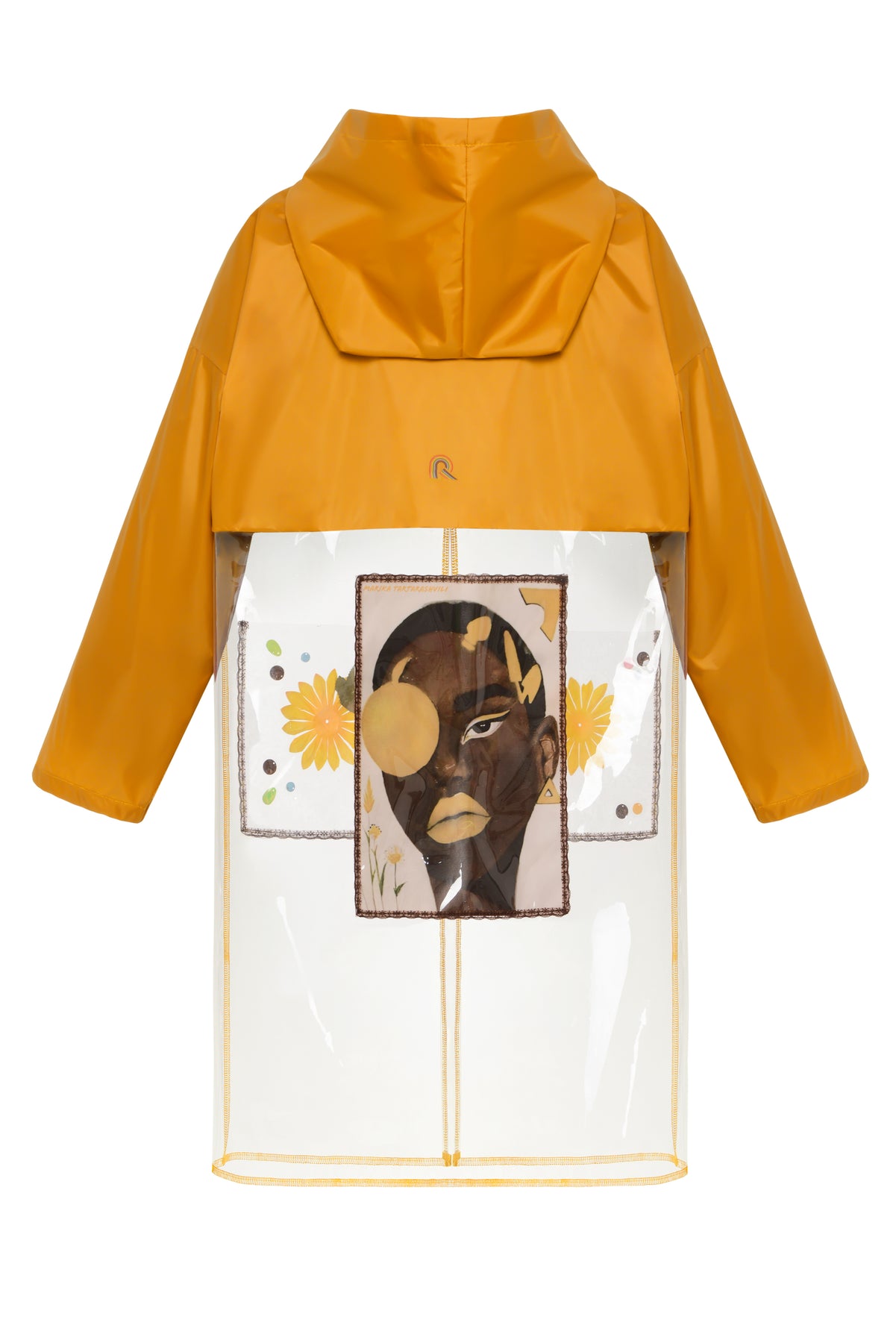 Eco-Friendly Transparent Raincoat with Artistic Print - Yellow
